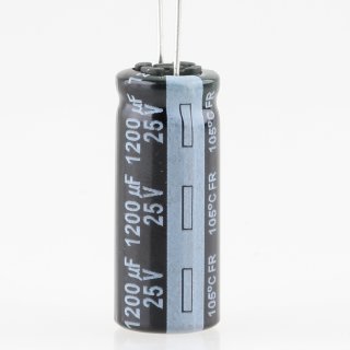 1200uF 25V Elko Elektrolytkondensator Radial 105° 25x10mm Rastermaß 5mm