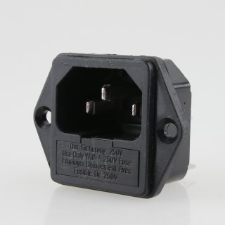 Kaltgeräte-Einbaustecker 10A/250V Sicherungshalter für 5x20mm Feinsicherung