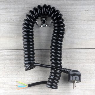 Spiralkabel Wendelleitung mit Schutzkontakt-Stecker schwarz 3-adrig 3x1,0 mm² dehnbar bis 2,5 Meter