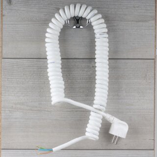 Spiralkabel Wendelleitung mit Schutzkontakt-Stecker weiß 3-adrig 3x1,0 mm² dehnbar bis 2,5 Meter