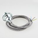Textilkabel Steingrau mit E27 Lampenfassung Metall verchromt und 2 Schraubringe 1-5m
