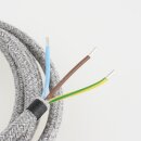 Textilkabel Steingrau mit E27 Lampenfassung Metall verchromt und 2 Schraubringe 1-5m