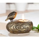 Kerzenhalter Teelicht Windlicht Halter Figur Vogel Spatz goldbraun