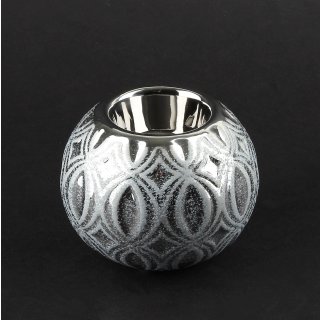 Kerzenhalter Teelicht Windlicht Halter rund  "Ovado" silber grau aus Keramik
