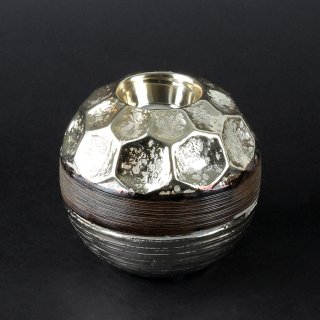 Kerzenhalter Teelicht Windlicht Halter rund Ballform Holzoptik "Baltic" braun gold aus Keramik