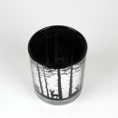 Kerzenhalter Teelicht Windlicht Halter Baum/Hirschmuster "Waldesruh" schwarz silber aus Glas