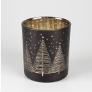 Kerzenhalter Teelicht Windlicht Halter Weihnachtsbaum Muster "Waldesruh" schwarz gold aus Glas