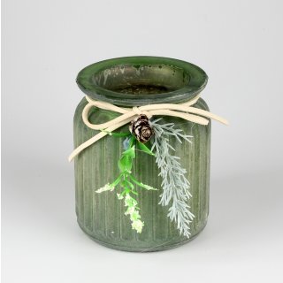 Kerzenhalter Teelicht Windlicht Halter Tannenzapfen Schleife Holunder "Caletta" grün aus Glas