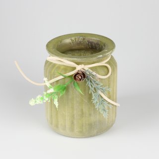 Kerzenhalter Teelicht Windlicht Halter Tannenzapfen Schleife Holunder "Caletta" kiwi-grün aus Glas
