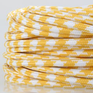 Textilkabel Stoffkabel Hahnenkamm Muster gelb wei&szlig; 2-adrig 2x0,75 Schlauchleitung textilummantelt