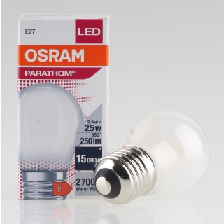 E27 Osram LED Paratom Leuchtmittel 2,5W(=25W) 240V Tropfen-Form matt warmweiß