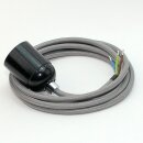Textilkabel Grau mit E27 Lampenfassung Bakelitoptik schwarz und Zugentlastung Metall chrom