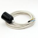 Textilkabel Kiesel mit E27 Lampenfassung Bakelitoptik schwarz und Zugentlastung Metall chrom