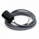 Textilkabel Steingrau mit E27 Lampenfassung Bakelitoptik schwarz und Zugentlastung Metall chrom