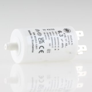 Produktbild von ONIX TECH CBB60 Kondensator 6,3µF 450V – Anlaufkondensator Mit 4x 6,3mm AMP-Klemmen, 57x30mm