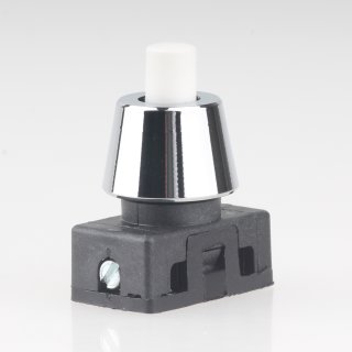 Lampen Einbau-Druckschalter weiß mit M10x1 Schrägmutter glatt Messing verchromt 250V/2A 1-polig