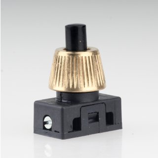 Lampen Einbau-Druckschalter schwarz mit M10x1 Schrägmutter gerändelt Messing roh 250V/2A 1-polig