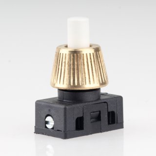 Lampen Einbau-Druckschalter weiß mit M10x1 Schrägmutter gerändelt Messing roh 250V/2A 1-polig