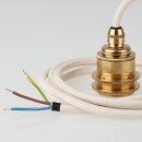 Textilkabel Elfenbein mit E27 Vintage Lampenfassung Messing mit 2 Schraubringe 1-5 Meter