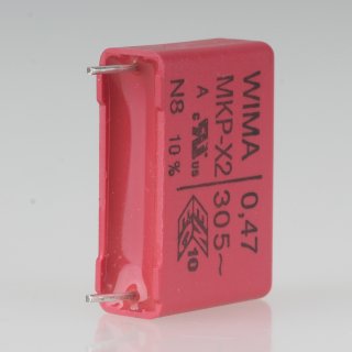 0.47uF 305V MKP-X2 Entstör-Kondensator 26x16mm Rastermaß 22.5mm Wima MKX2AW34705F00KSSD