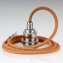 Textilkabel Englisch-Gold mit Vintage E27 Lampenfassung Messing vernickelt und 2 Schraubringe 1-5m