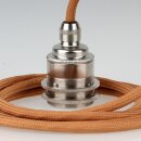 Textilkabel Englisch-Gold mit Vintage E27 Lampenfassung Messing vernickelt und 2 Schraubringe 1-5m