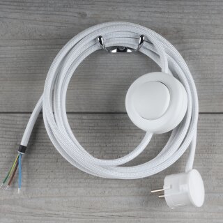 Textilkabel Weiß 3-adrig mit Fußschalter und Schutzkontakt-Stecker Anschlussleitung 2-5m