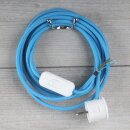 Textilkabel Hellblau 3-adrig mit Schnurschalter und Schutzkontakt-Stecker Weiß Anschlussleitung 2-5m