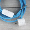 Textilkabel Hellblau 3-adrig mit Schnurschalter und Schutzkontakt-Stecker Weiß Anschlussleitung 2-5m