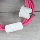 Textilkabel Pink 3-adrig mit Schnurschalter und Schutzkontakt-Stecker Weiß Anschlussleitung 2-5m