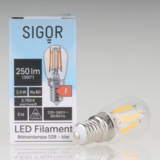 Sigor E14 LED Filament Birnenlampe klar 2.5W=(25W) 250lm 2700K warmweiß