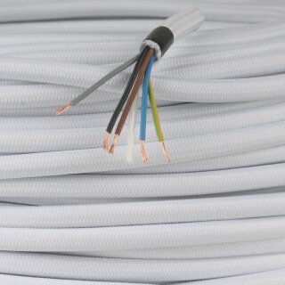 Textilkabel weiß 5-adrig 5x0,5mm² Steuerleitung PVC-Schlauchleitung