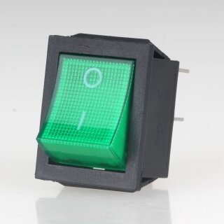 Einbau-Wippschalter grün beleuchtet 2-polig EIN/AUS 30x22mm 250V/16A