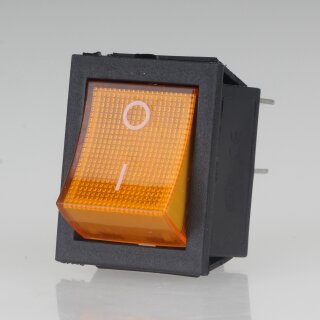 Einbau-Wippschalter gelb beleuchtet 2-polig EIN/AUS 30x22mm 250V/16A