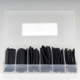 100-teiliges Schrumpfschlauch-Set in Schwarz in Sortimentenbox