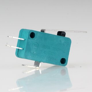 Mikroschalter 1-polig 10A/250V AC grün mit geradem Hebel 27,5 mm lang