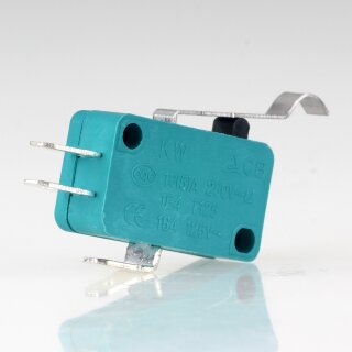 Mikroschalter 1-polig 10A/250V AC grün mit gebogenem Hebel 28 mm lang