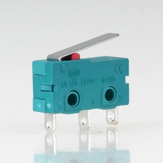 Mikroschalter 1-polig 5A/250V AC grün mit geradem Hebel 16 mm lang