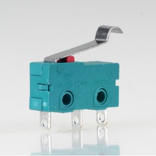 Mikroschalter 1-polig 5A/250V AC grün mit gebogenem Hebel 19 mm lang