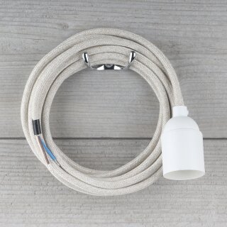 Textilkabel Kiesel mit E27 Lampenfassung Glattmantel Kunststoff weiß 1-5m