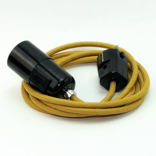 Textilkabel beige mit E27 Wippschalter-Lampenfassung Glattmantel Kunststoff schwarz mit Stecker