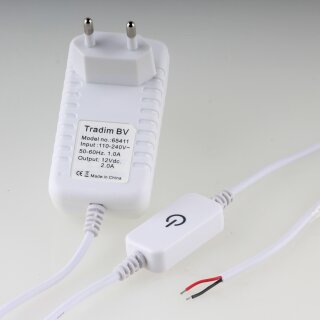 Tradim 12 Volt 1-25W LED Schnurdimmer weiß mit Steckdosen-Netzteil für dimmbare LED Leuchtmittel