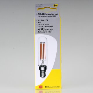EGB E14 LED Filament T20 Röhrenlampe klar 4,5W 470lm 2700K warmweiß 20x90mm