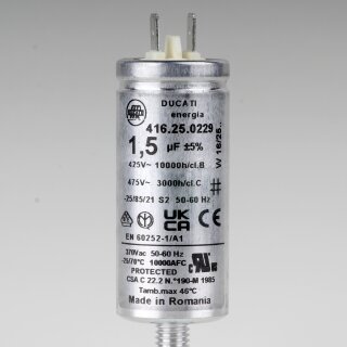 1,5 µF 475 V Betriebskondensator Motorkondensator Ducati 416.25.02.29 mit 6,3mm Flachsteckern