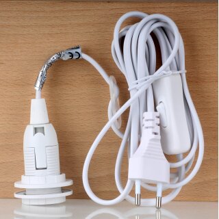 Unitec Anschlussleitung 2m mit Schnurschalter Eurostecker und E14 Lampenfassung weiß 40150