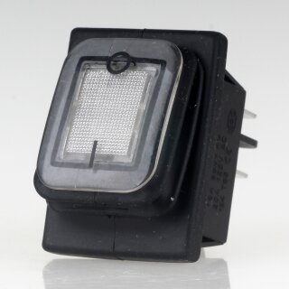 Einbau-Wippschalter transparent beleuchtet 2-polig EIN/AUS 30×22 mm 16A 250V AC IP65