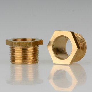 M13x1 Trompetennippel Messing 10mm lang 6-Kant SW14 mit 10mm Durchgang ohne Verdrehschutz
