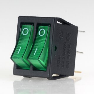 Einbau-Doppel-Wippschalter grün beleuchtet 2×1-polig EIN/AUS 250V 16A