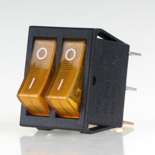 Einbau-Doppel-Wippschalter gelb beleuchtet 2×1-polig EIN/AUS 250V 16A