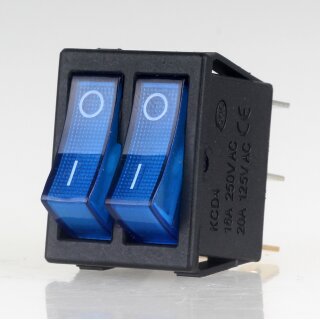 Einbau-Doppel-Wippschalter blau beleuchtet 2×1-polig EIN/AUS 250V 16A